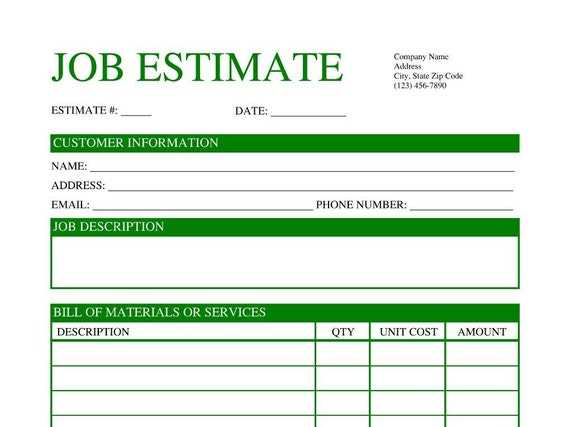 printable construction estimate template