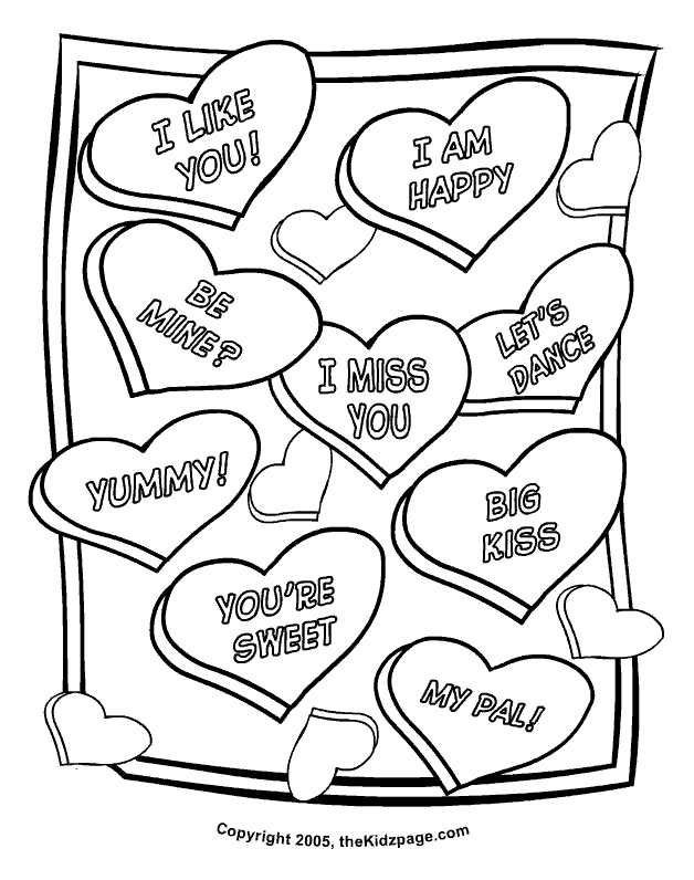 printable conversation hearts coloring pages