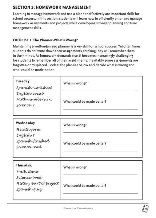 printable executive functioning skills checklist