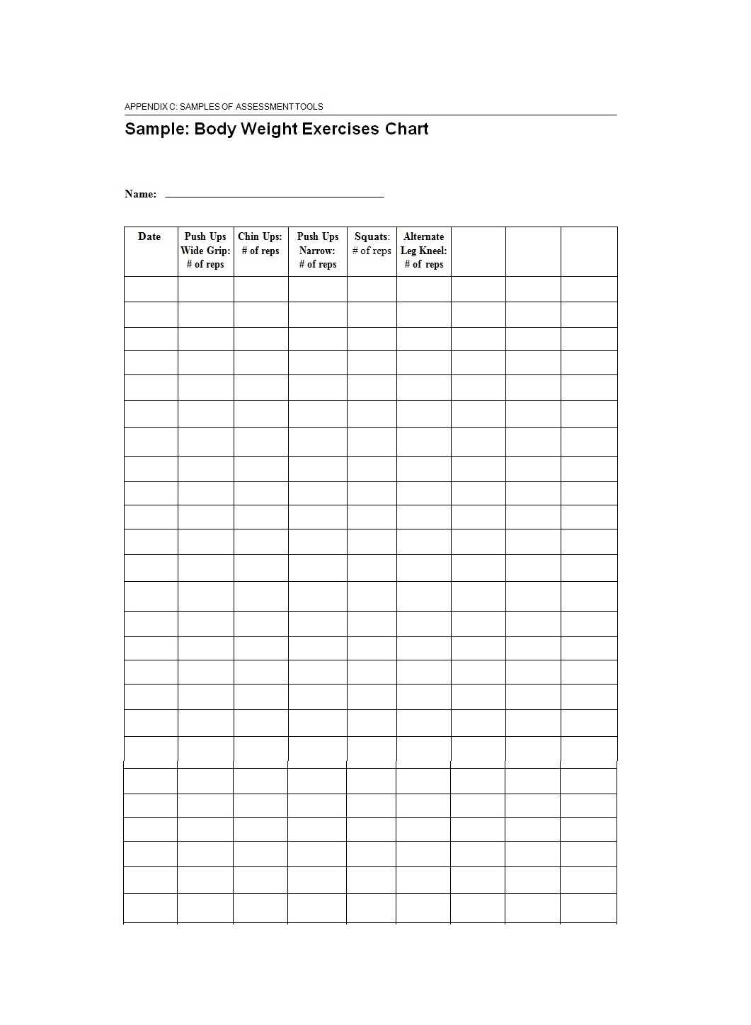 printable exercise chart
