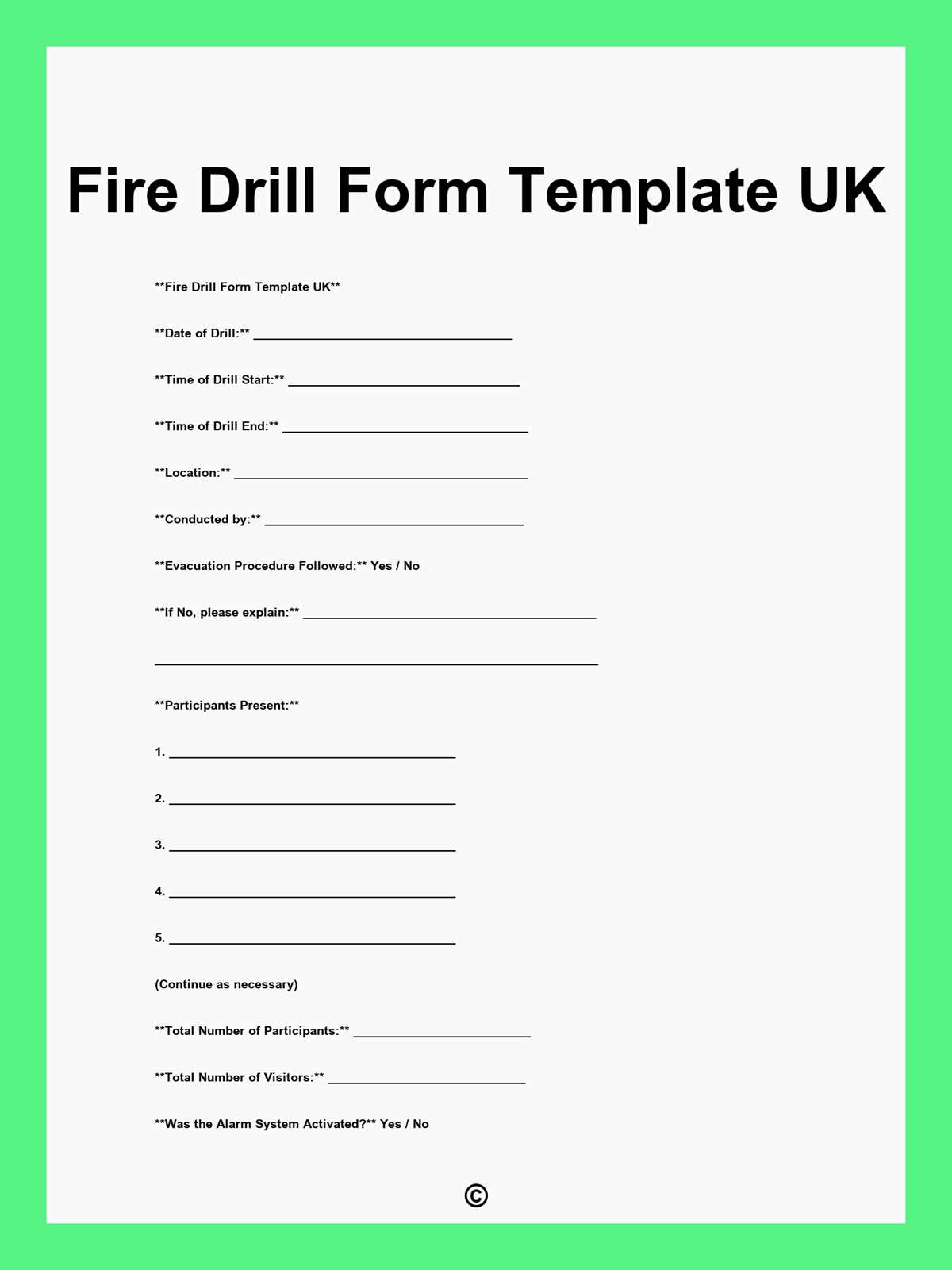 printable fire drill form template