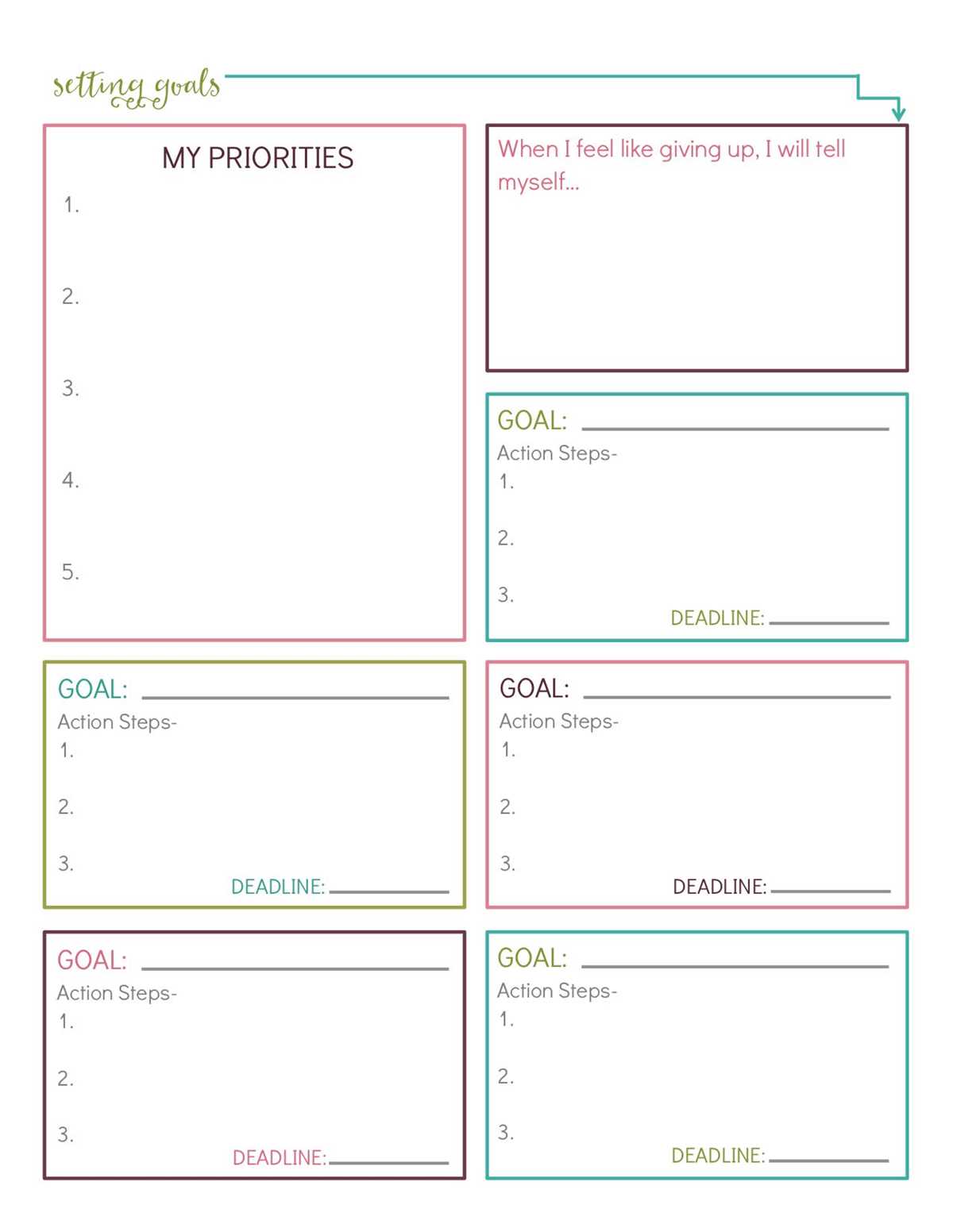 printable goal card template