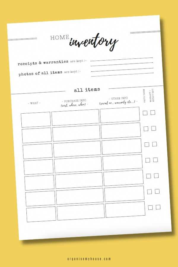 printable home contents inventory list template printable home contents inventory list template