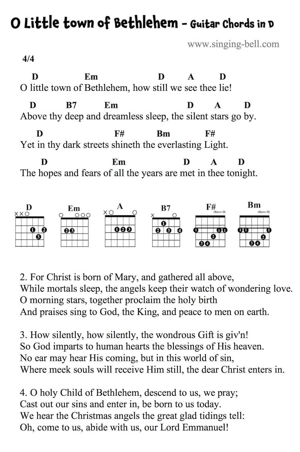 printable lyrics to o little town of bethlehem