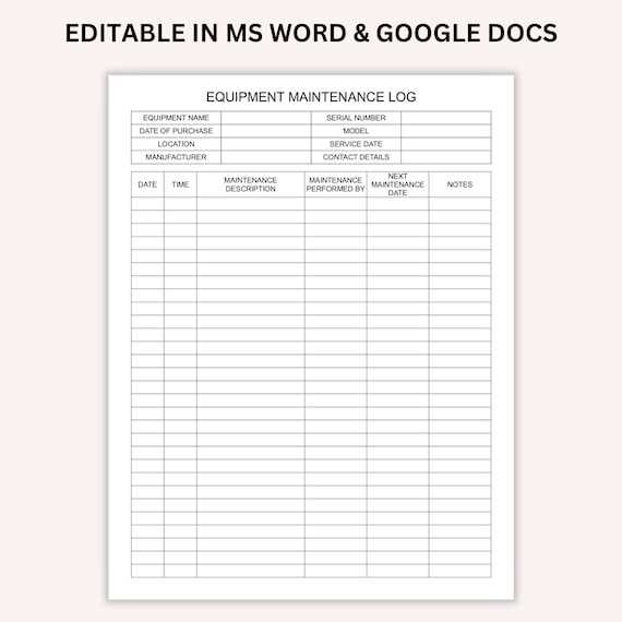 printable maintenance log template printable maintenance log template