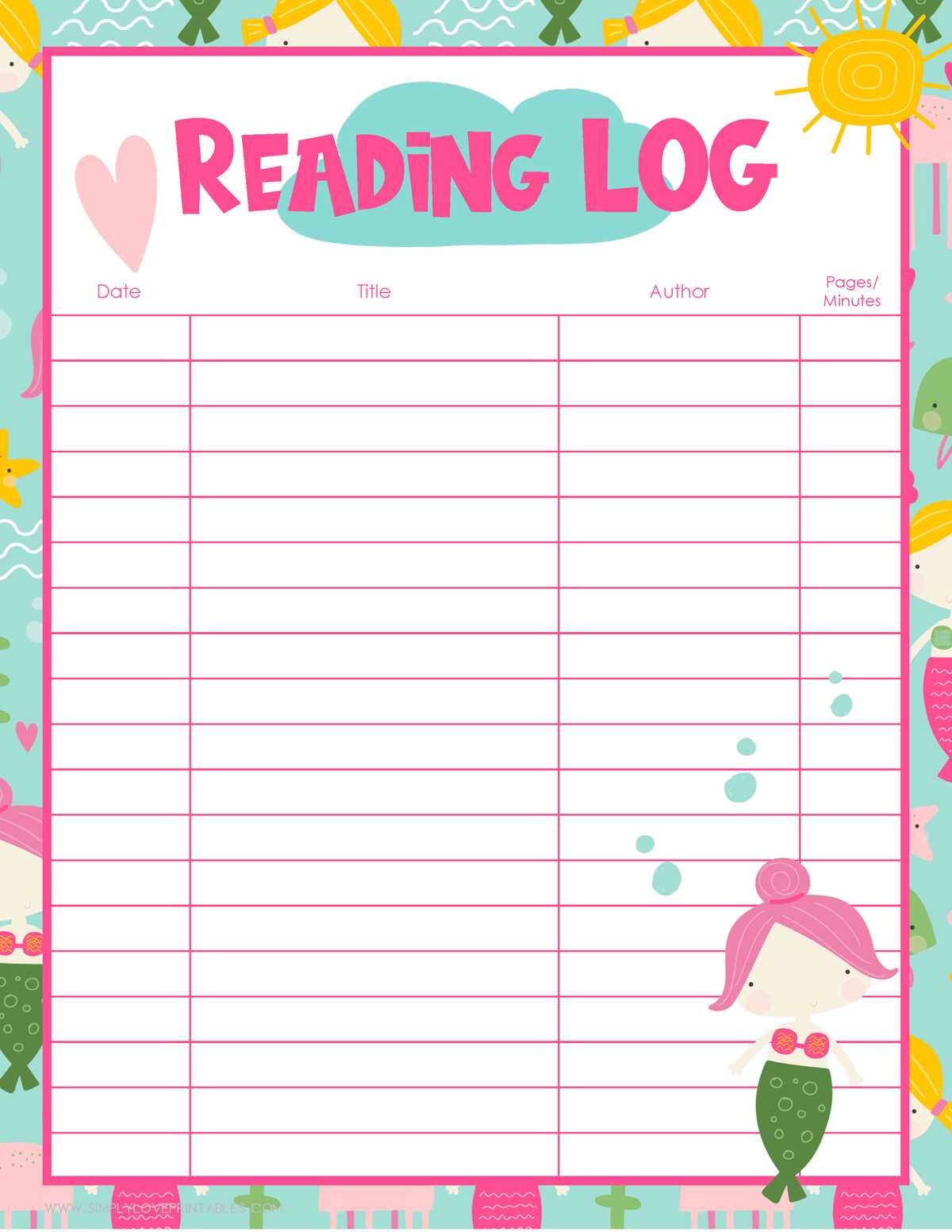 printable reading log for kids