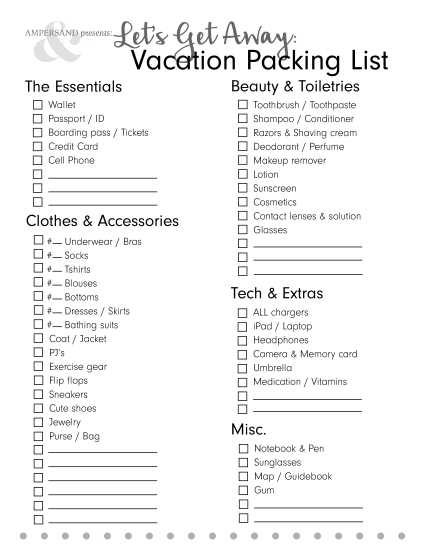 printable vacation packing list printable vacation packing list