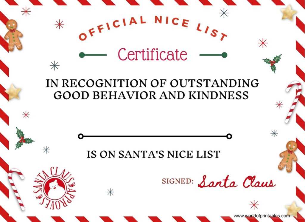nice list certificate free printable