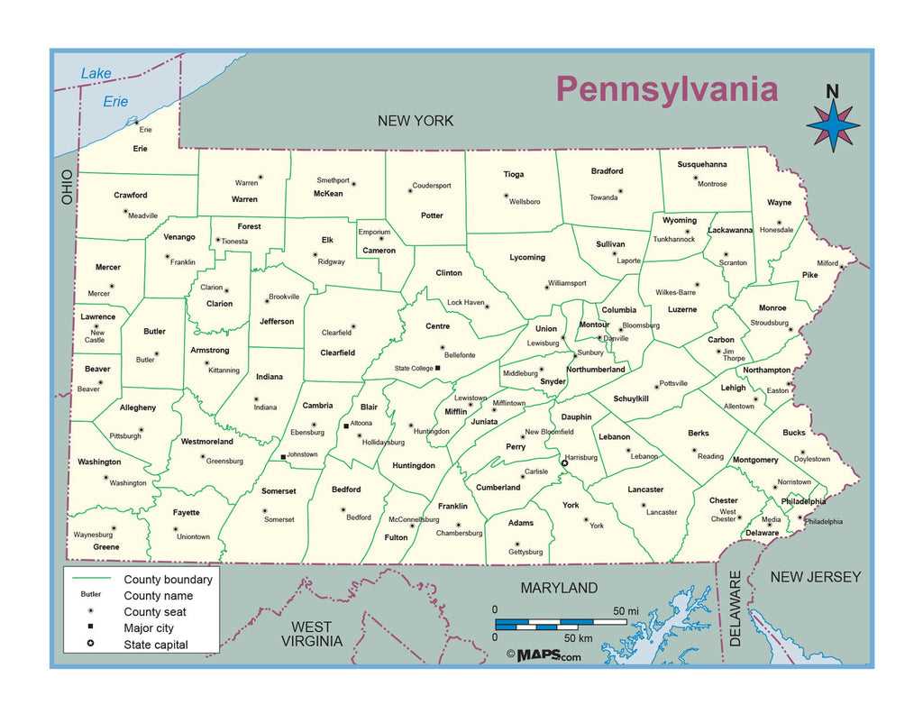 pennsylvania county map printable