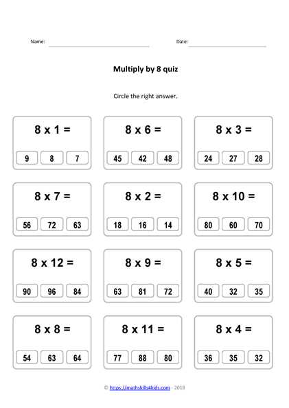 8 times tables printable