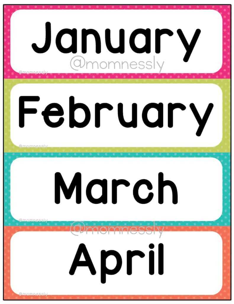month of the year printables