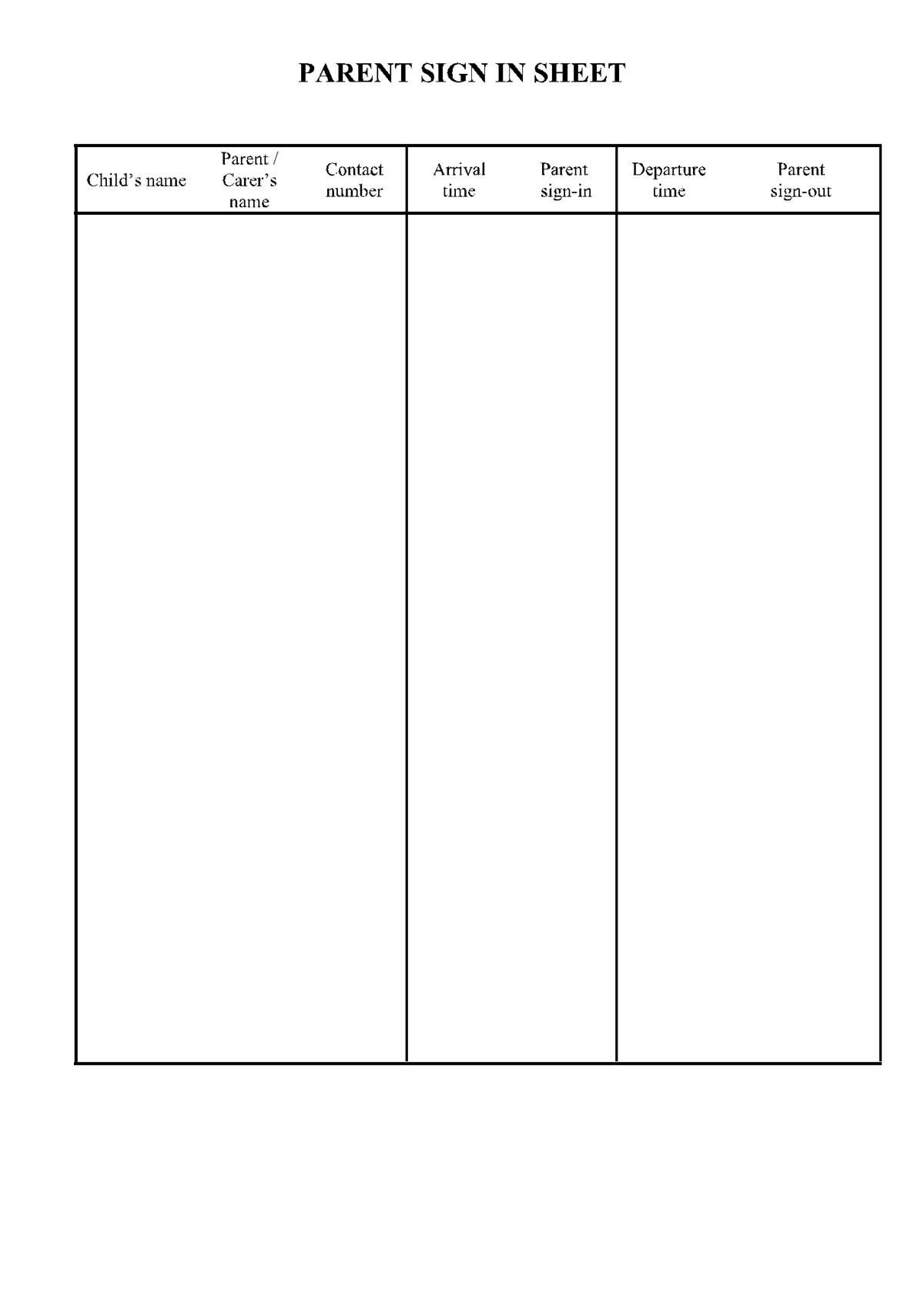 sign in sheet template free printable