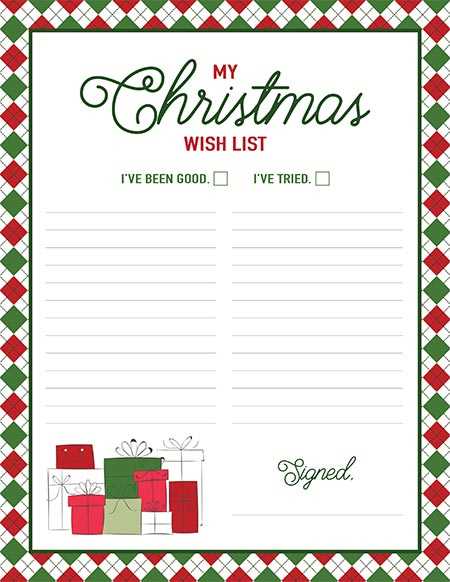 christmas list printable free