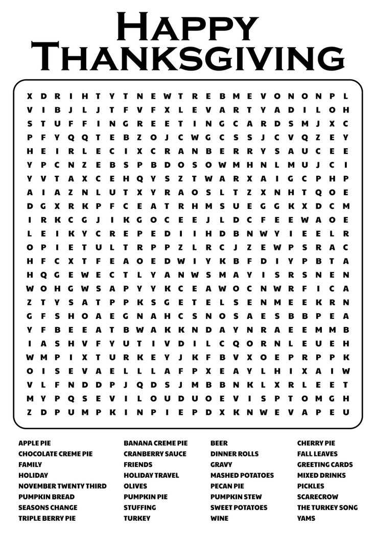 thanksgiving word find printable