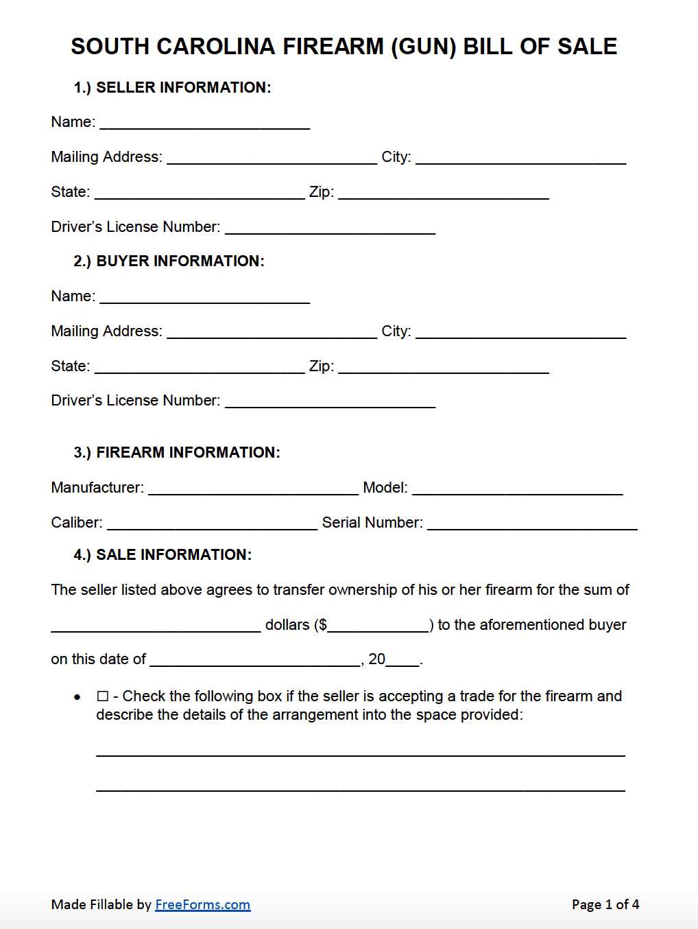 sc bill of sale printable