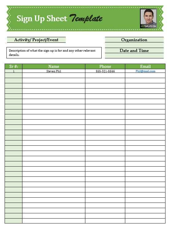 sign up sheet template printable