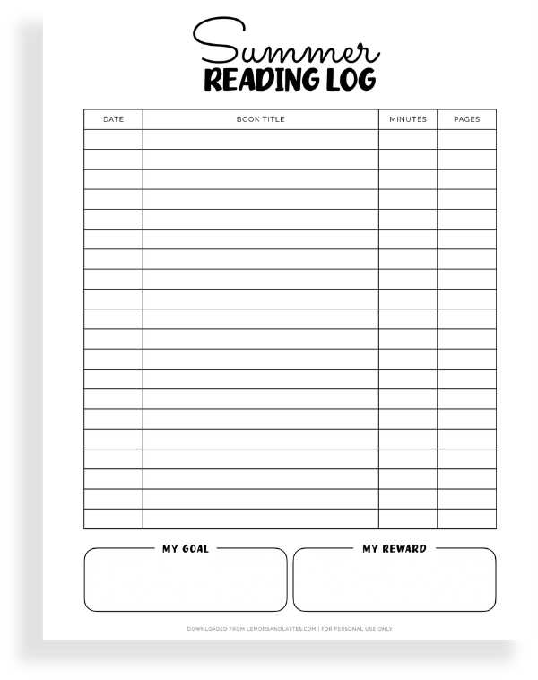free summer reading log printable