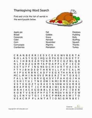 thanksgiving word search puzzles printable