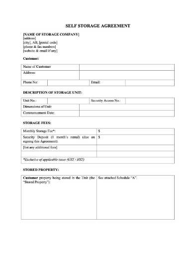 printable simple storage agreement