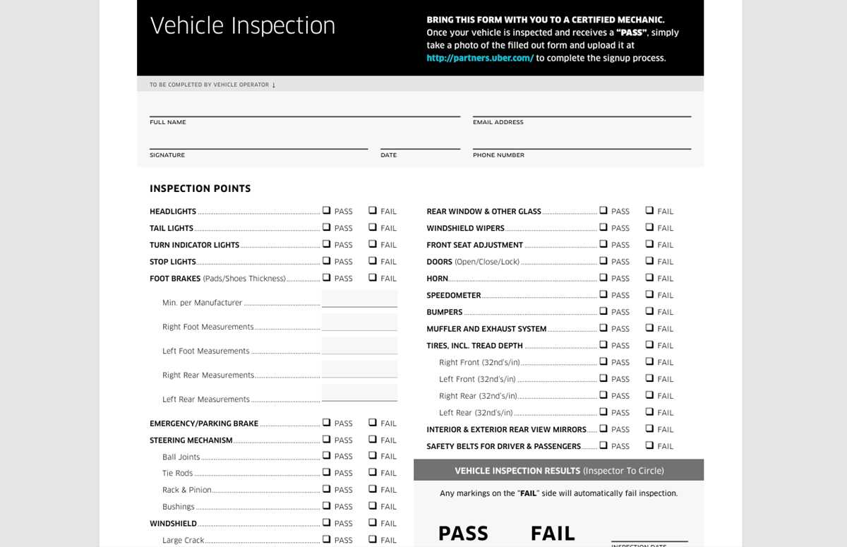 uber vehicle inspection form printable