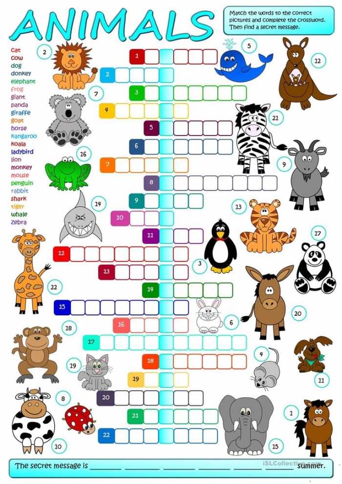animal crosswords printable