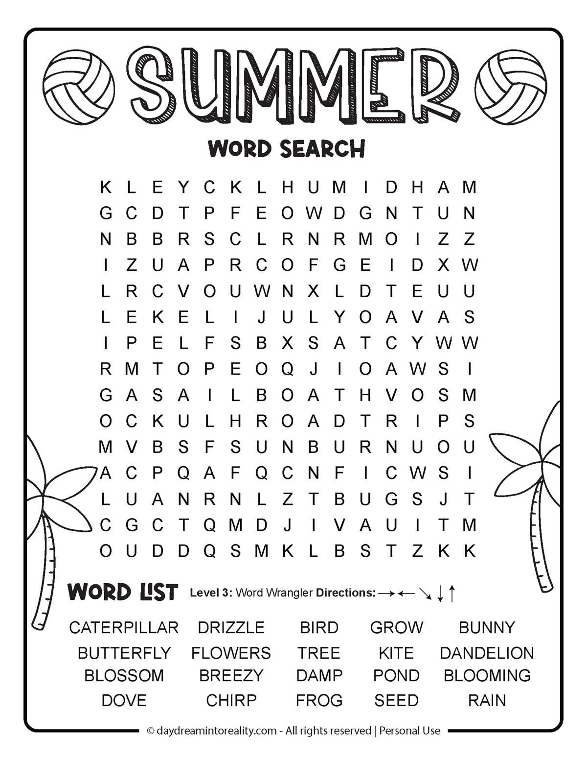 summer word search puzzle printable