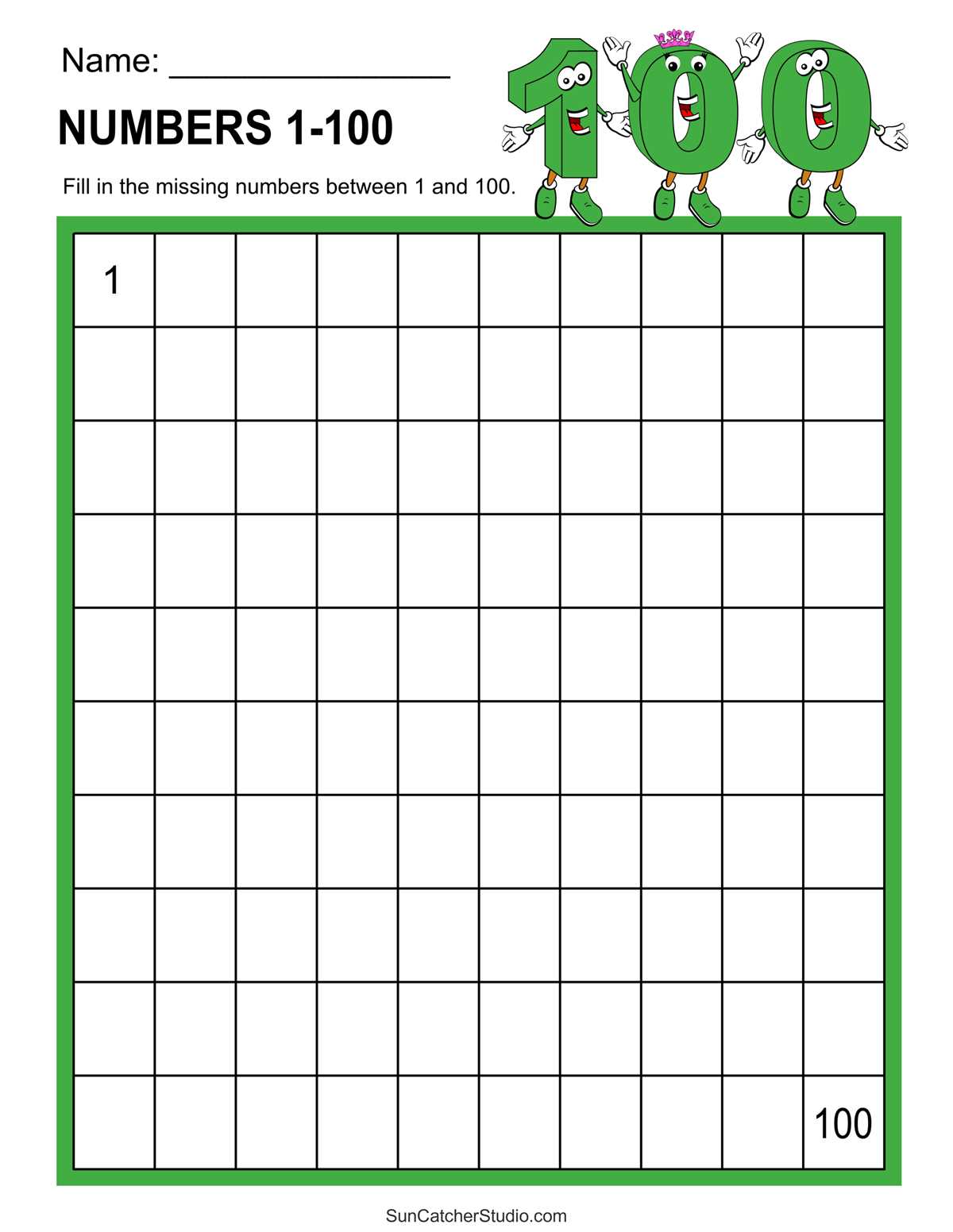100s chart printable free
