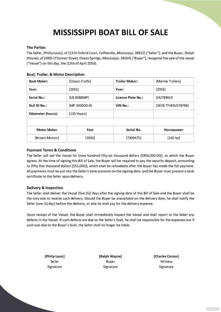 boat bill of sale printable
