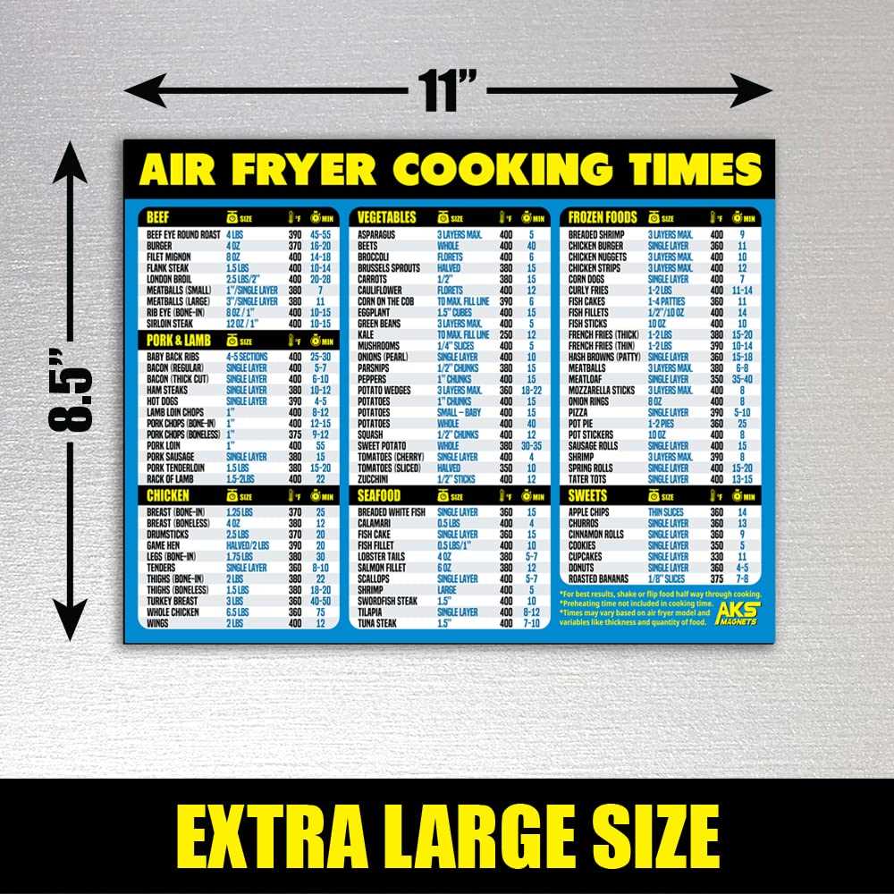 free printable air fryer cooking times chart