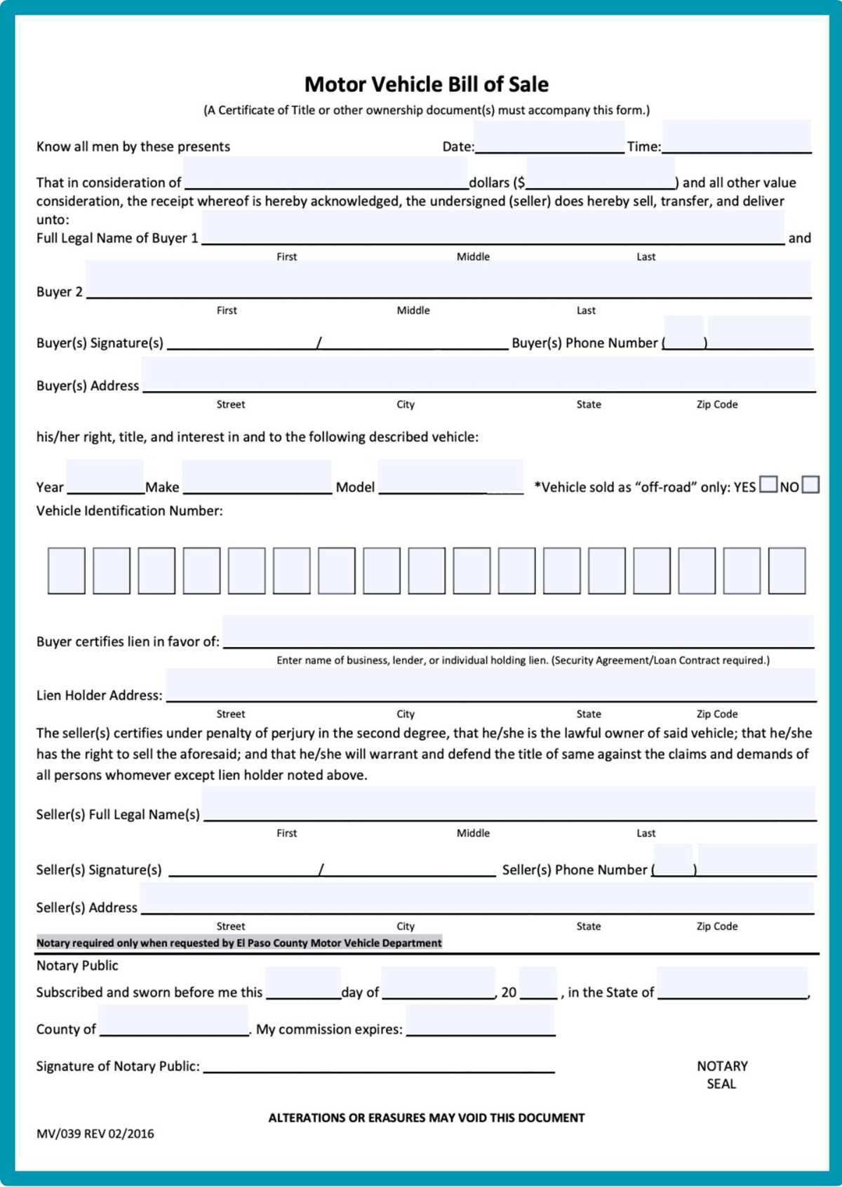 texas printable bill of sale