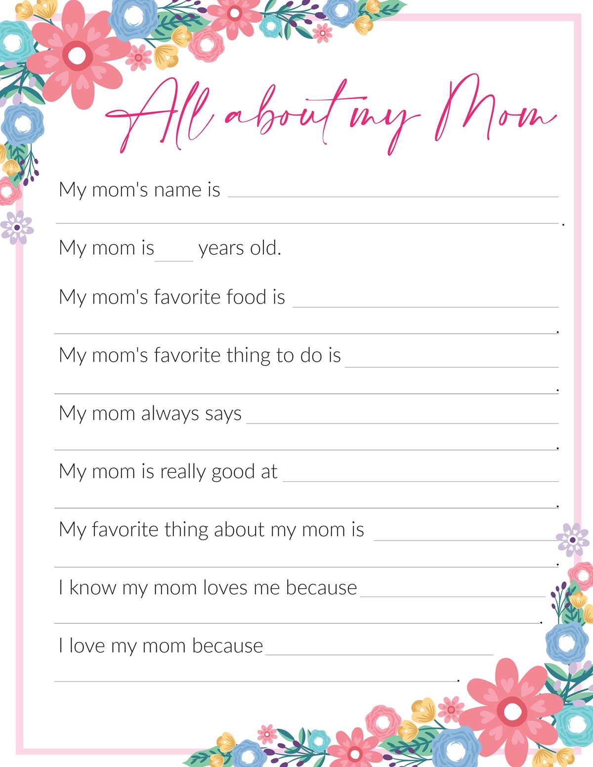i love my mom because printable