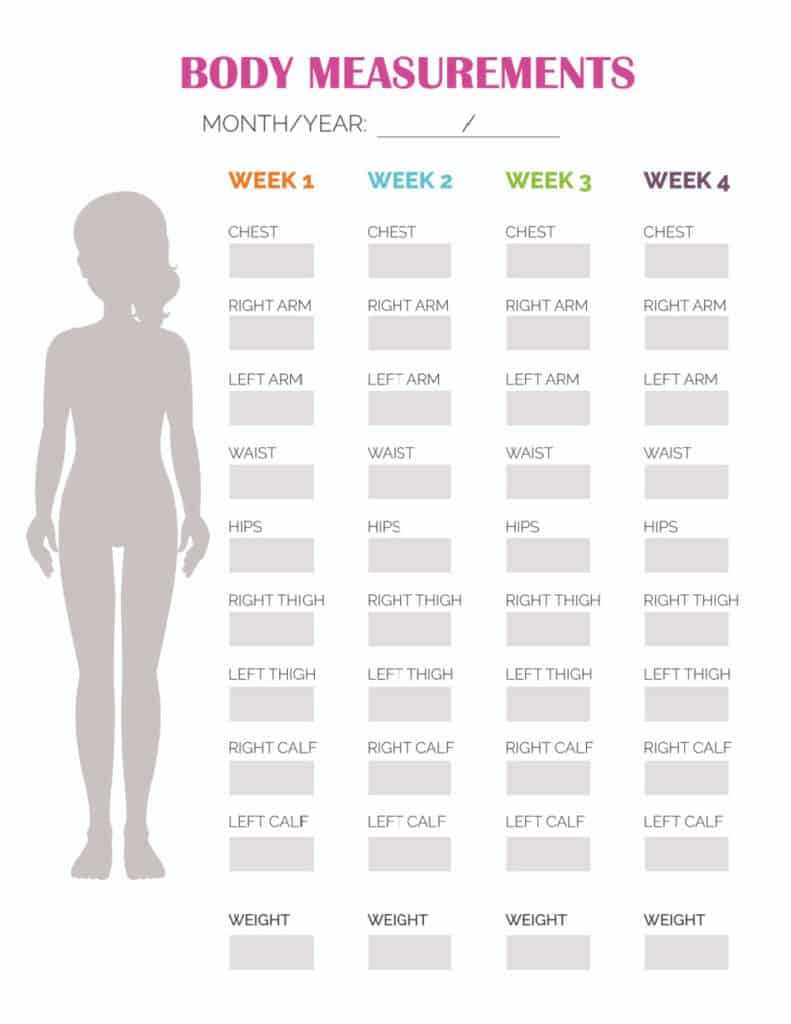 printable body measurement tracker