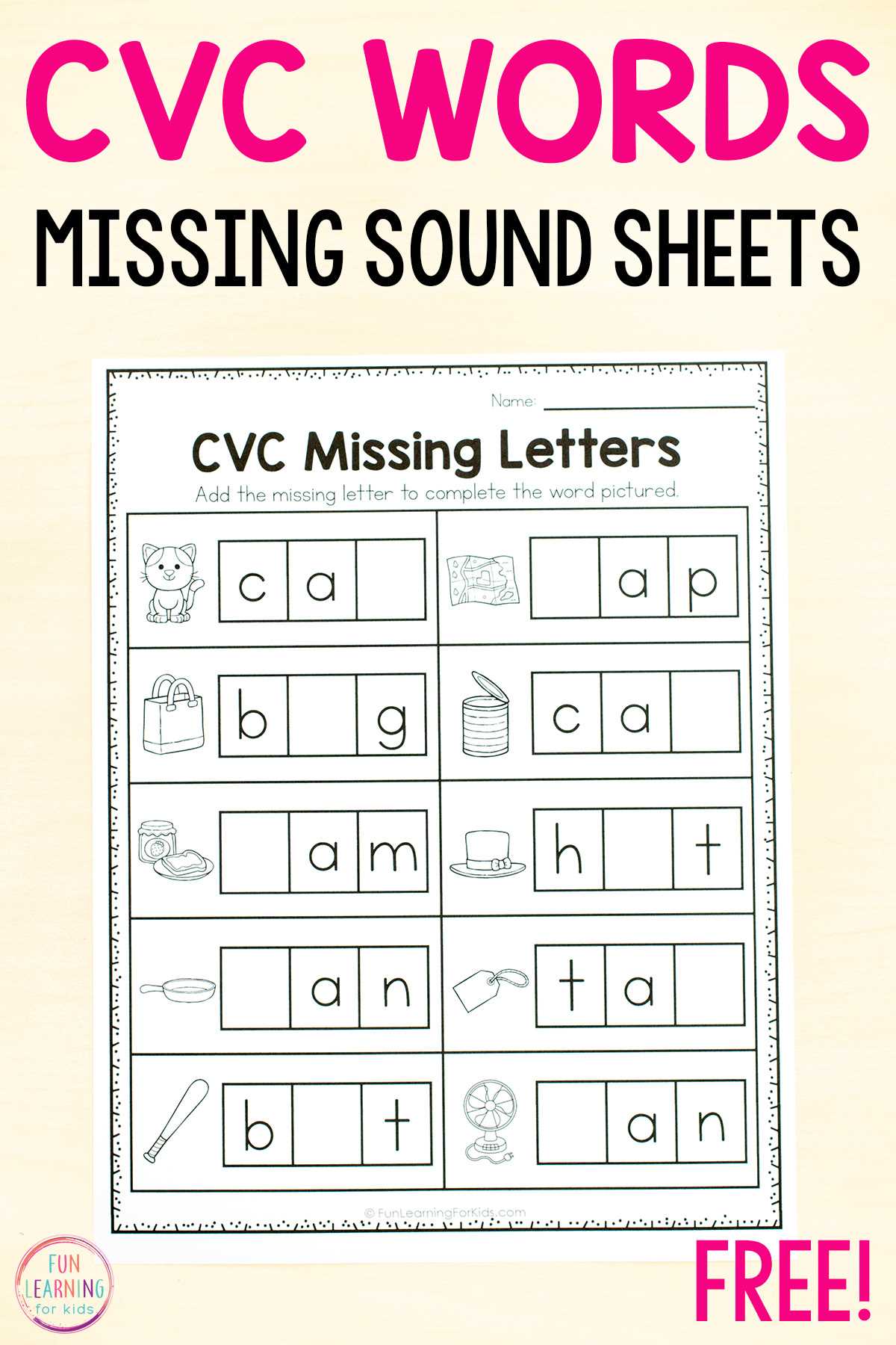 cvc free printable worksheets