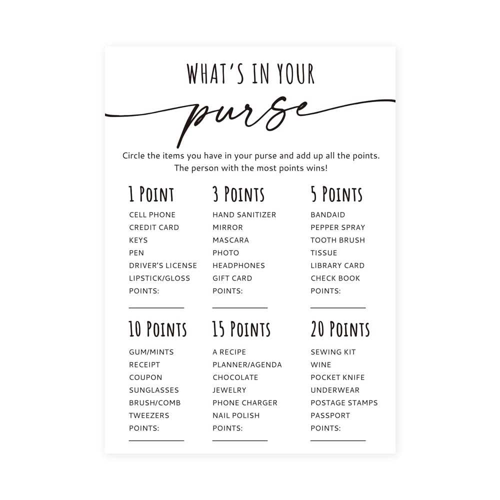 whats in your purse game printable free