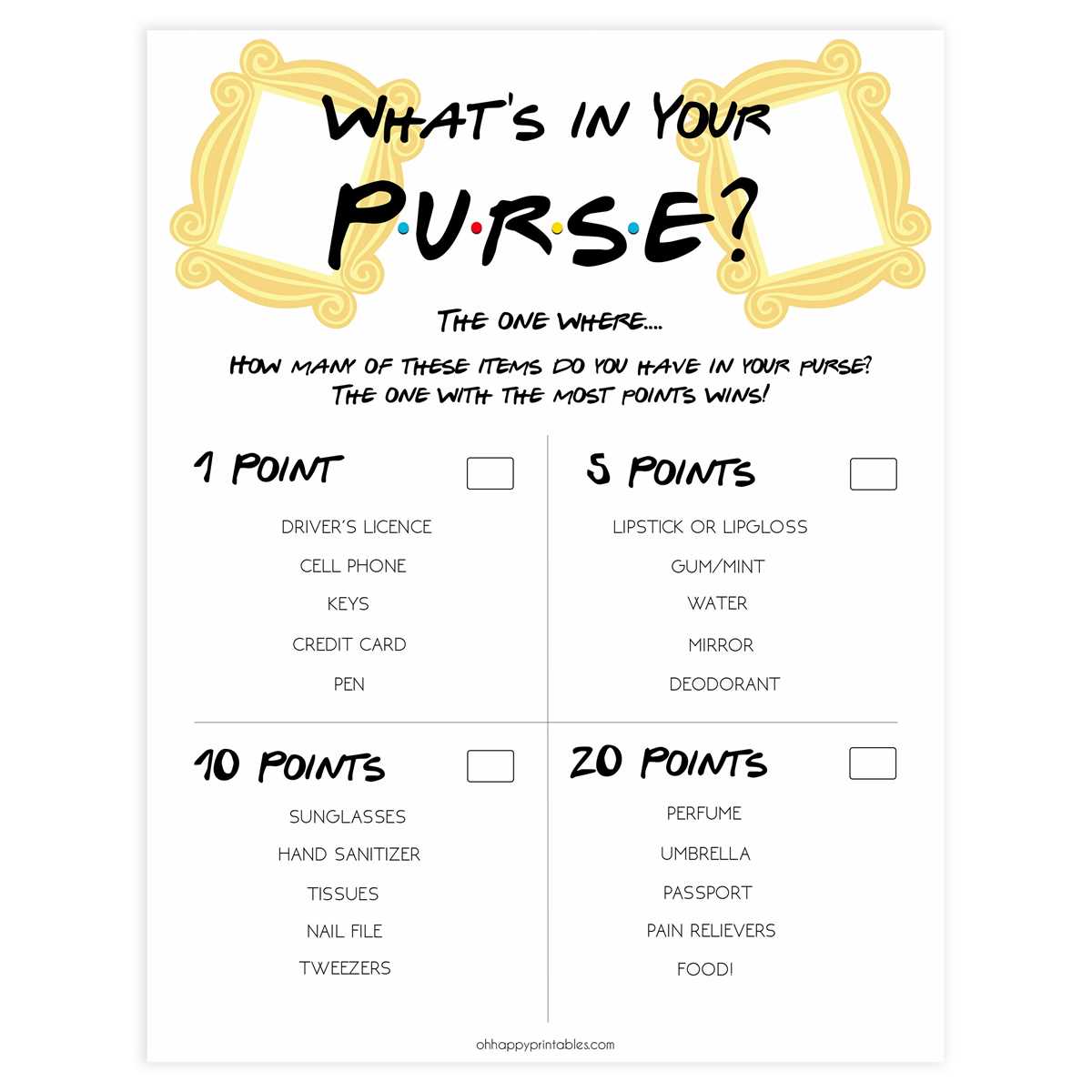 whats in your purse game printable free