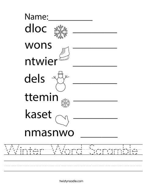 winter word scramble printable
