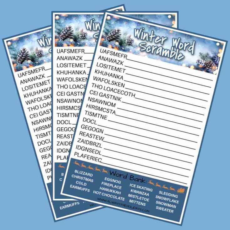 winter word scramble printable