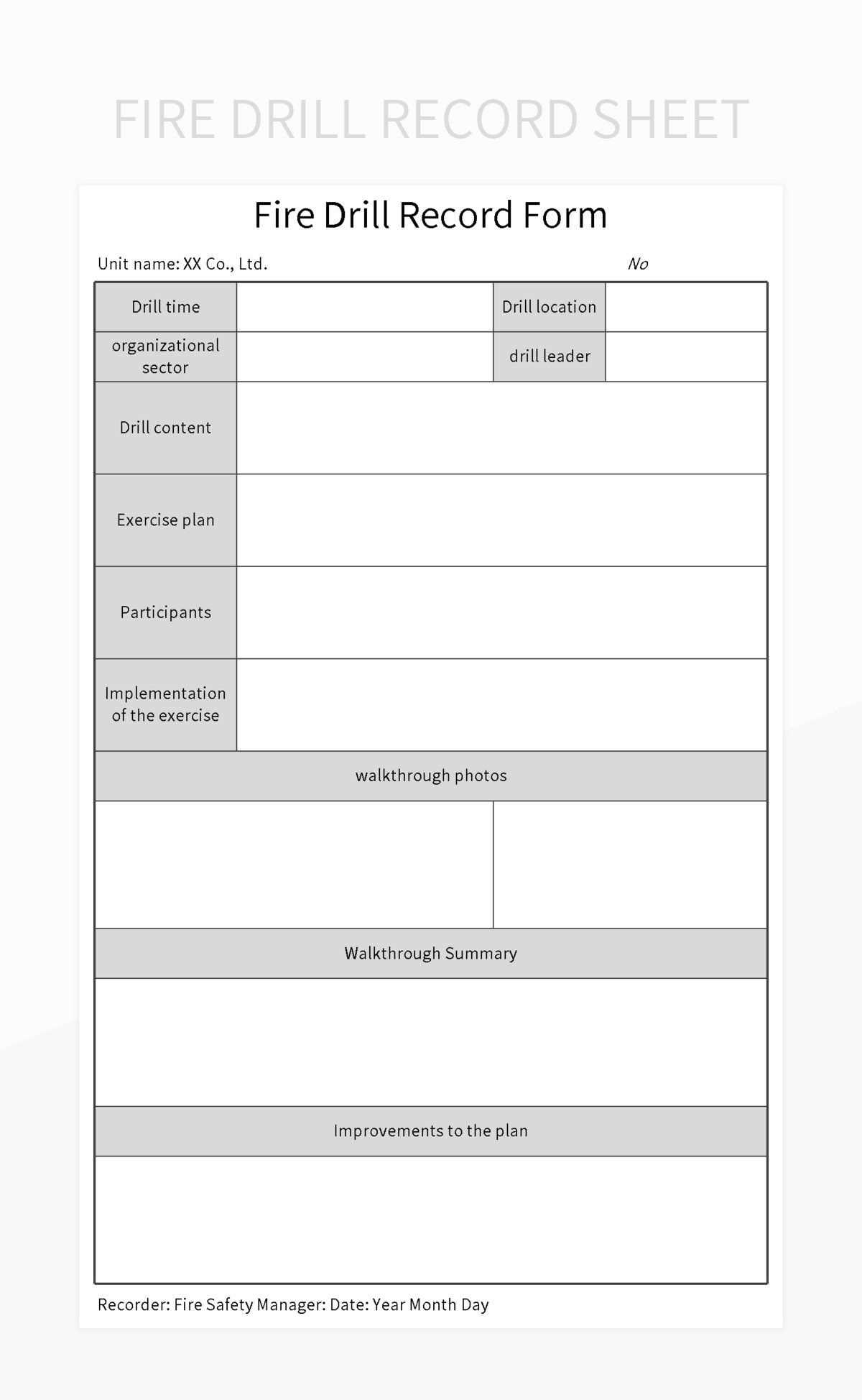 printable fire drill form template
