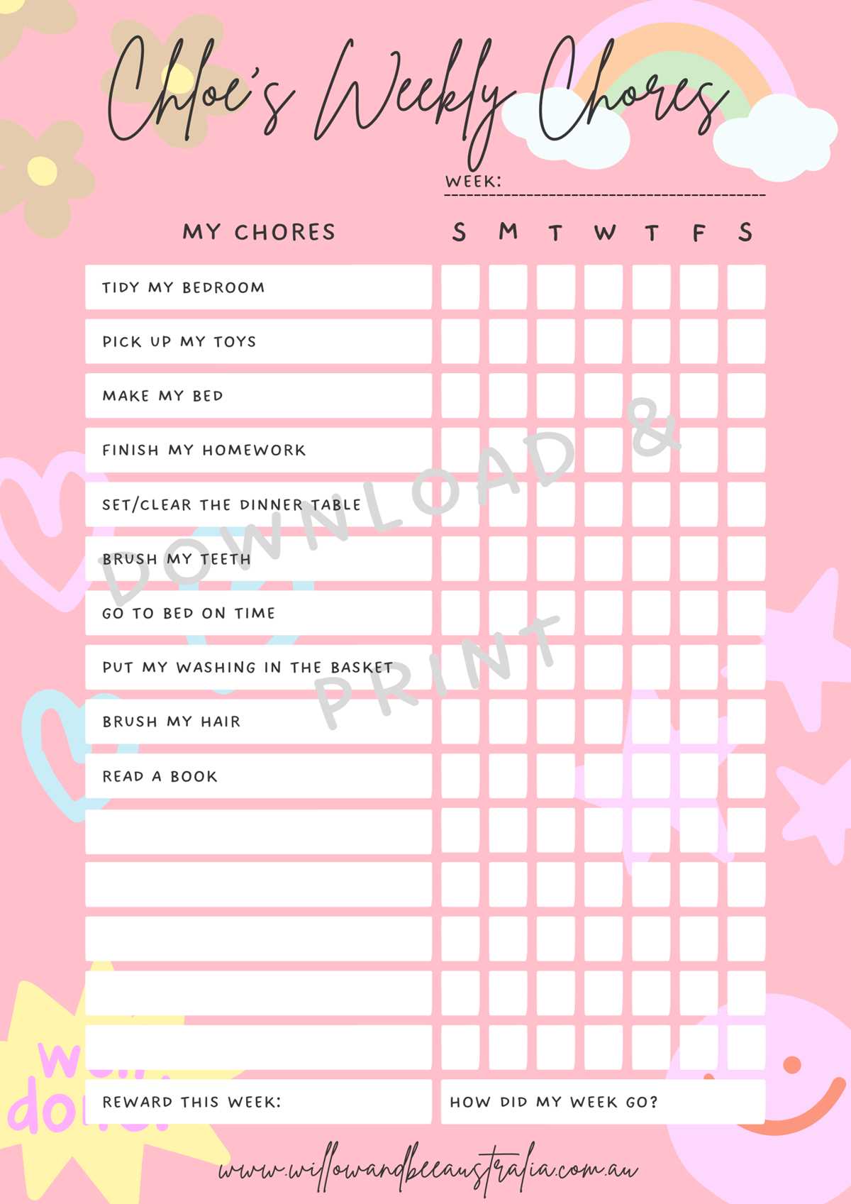 childrens chore list printable
