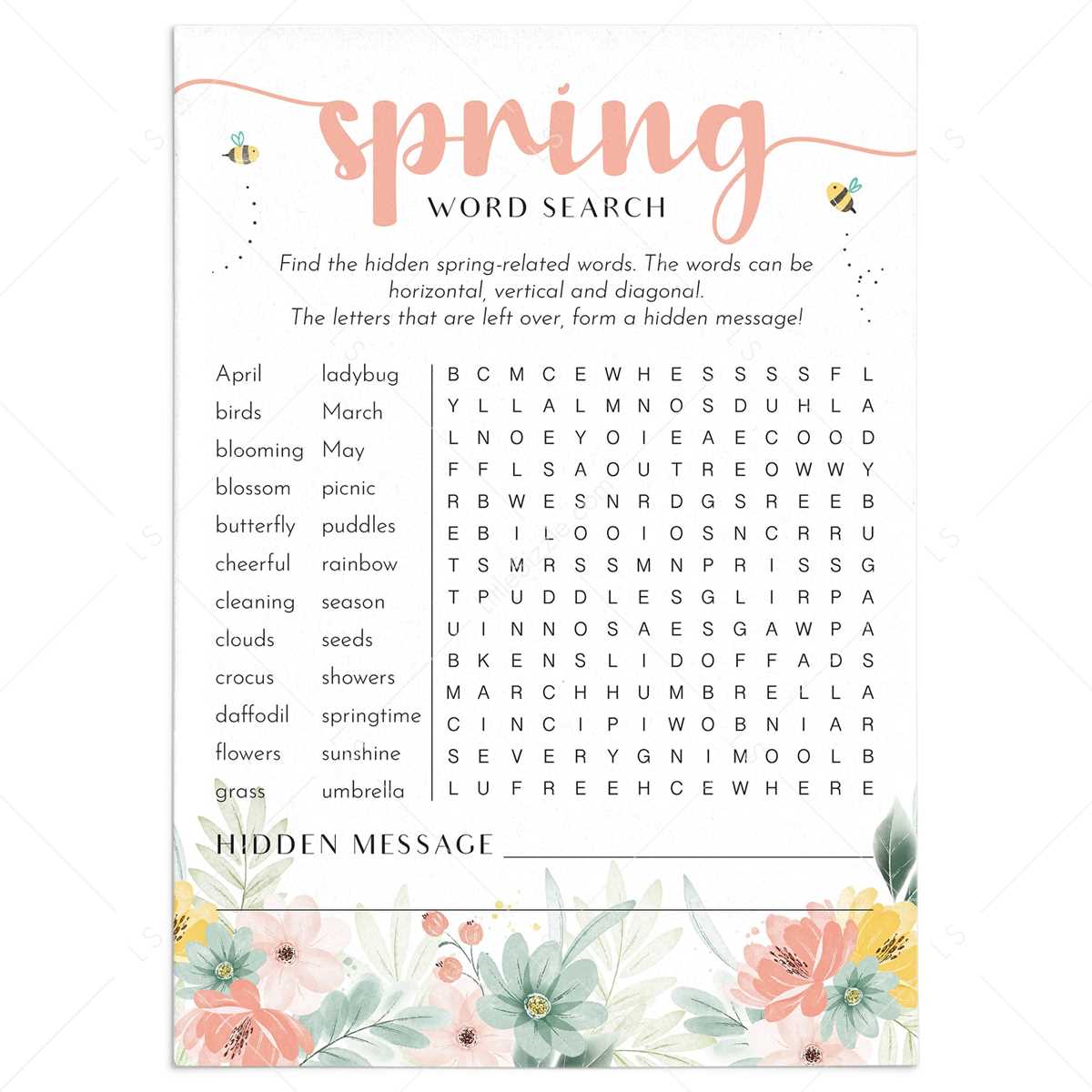 word search with hidden message printable