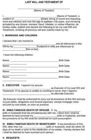 last will and testament printable