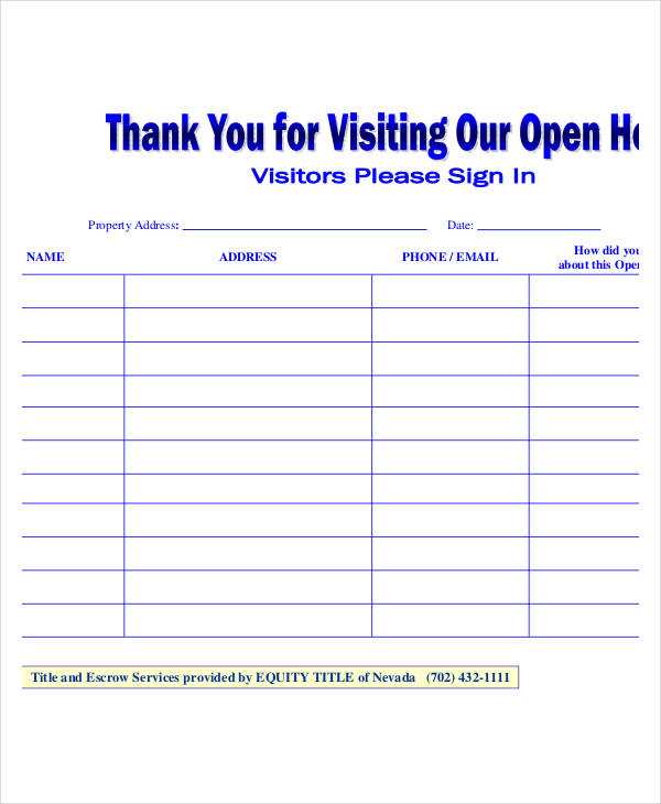 open house sign in sheet free printable open house sign in sheet free printable