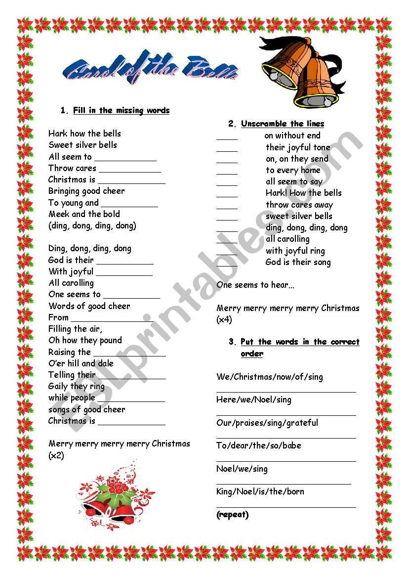 carol of the bells printable lyrics