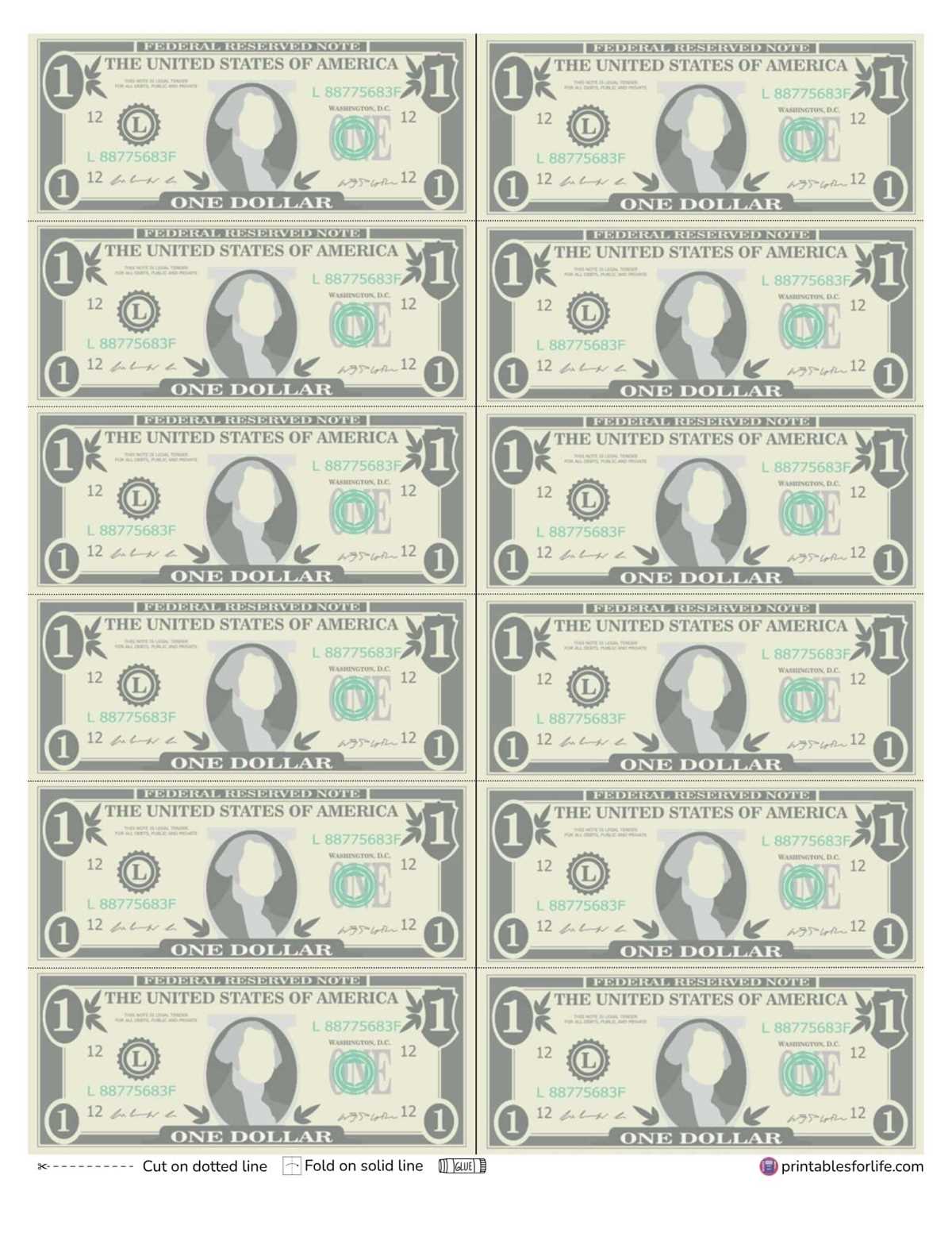 one dollar bill printable