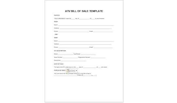 atv bill of sale printable