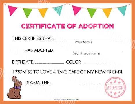 free printable stuffed animal adoption certificate