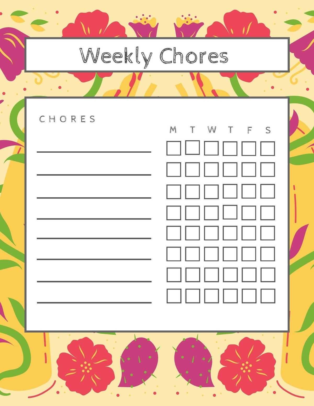 childrens chore chart printable