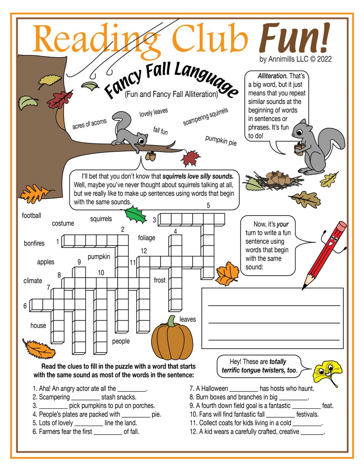 autumn crosswords printable