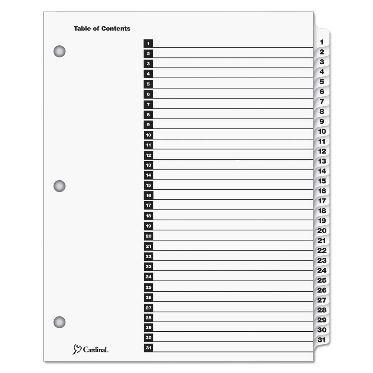 table of contents printable