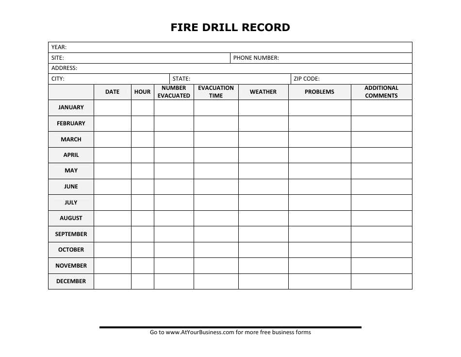 printable fire drill form template